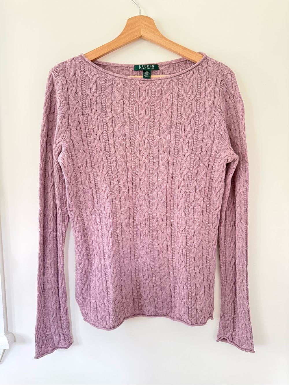 Lauren Ralph Lauren Lavender Cable-Knit Boat Neck 100% Cotton Sweater
